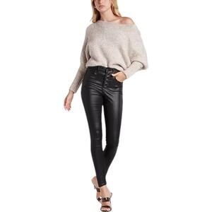 Express Jeans Womens 4R High Waisted Black Coated Skinny Sleek Moto Boho Grunge